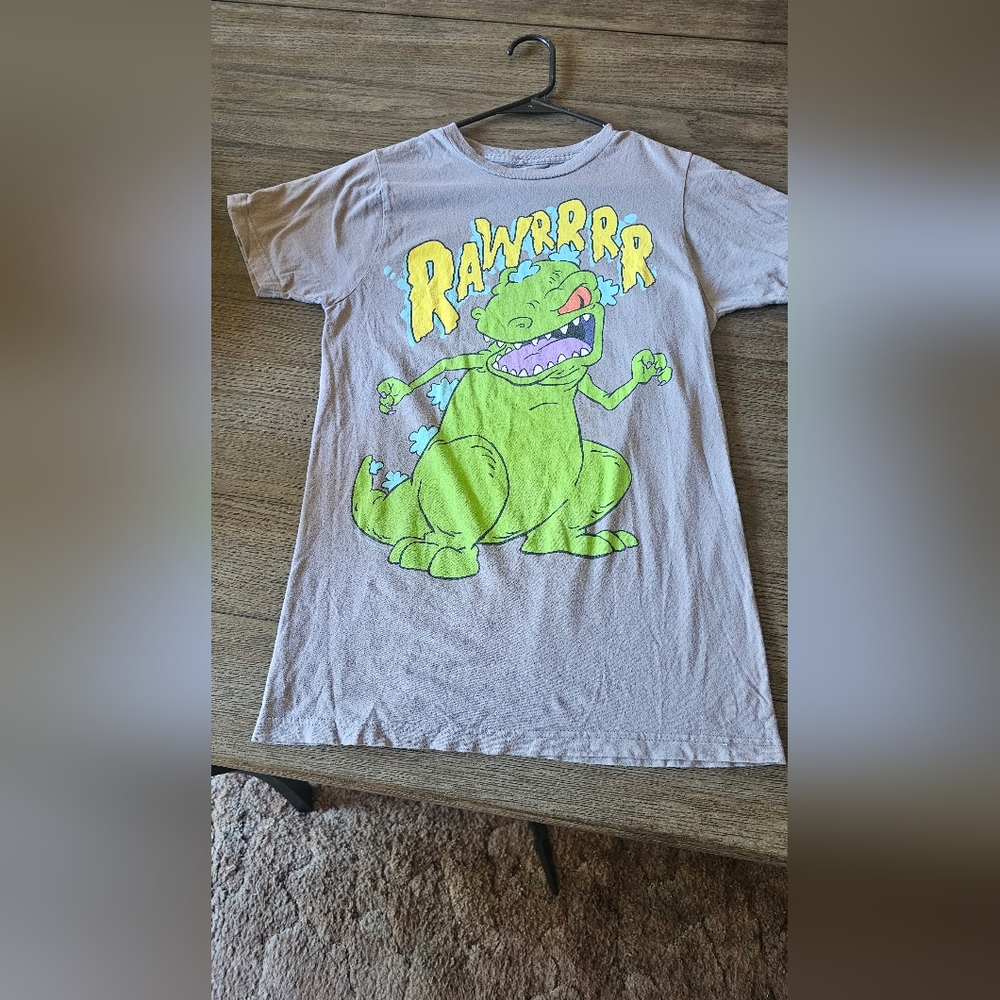Nickelodeon Reptar Dinosaur Graphic T-Shirt - Green and Gray